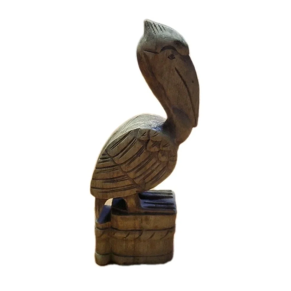 Vintage Hand Carved‎ Wooden Pelican Bird Folk Art Primitive Statue 12